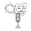 Comedy theater mask with retro microphone icon, flat design Royalty Free Stock Photo