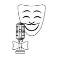 Comedy theater mask and retro microphone icon, flat design Royalty Free Stock Photo