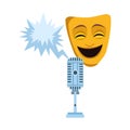 Comedy theater mask with retro microphone icon
