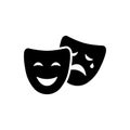 Comedy and tragedy masks icon in black. Happy and unhappy traditional symbol of theater. Vector EPS 10. Isolated on white Royalty Free Stock Photo