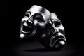 Comedy and tragedy masks reflecting joy and sadness on solid black background rim and atmosphere light. ai generative Royalty Free Stock Photo