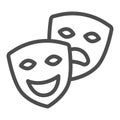 Comedy and tragedy masks, theatrical masks line icon, theater concept, happy sad face vector sign on white background Royalty Free Stock Photo