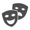 Comedy and tragedy masks, theatrical masks solid icon, theater concept, happy sad face vector sign on white background Royalty Free Stock Photo