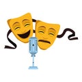 Comedy and tragedy theater masks icon, colorful design