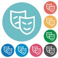 Comedy and tragedy theatrical masks outline flat round icons Royalty Free Stock Photo