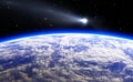 Comet and blue Planet Earth Royalty Free Stock Photo