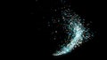 Comet of confetti on black background. Animation. Abstract animation of festive train of glittering confetti moving like