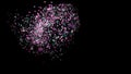 Comet of confetti on black background. Animation. Abstract animation of festive train of glittering confetti moving like