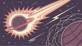 Comet crashing into planet, cosmic event and space disaster vector design Generative AI