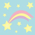 Comet meteor flame with star shining icon set. Shooting falling stars. Pastel color. Flat design Blue sky baby background