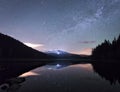 A comet and Milky Way rises above Mt Hood