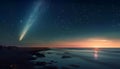 Comet Neowise Over Tranquil Ocean at Sunset Royalty Free Stock Photo