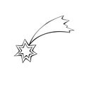 Comet, shooting star. Design element, icon on the theme of the night sky, UFO, space. Doodle vector illustration