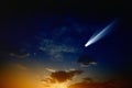 Comet in sunset sky