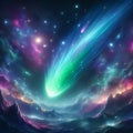 Comets with bright comas or tails that can appear green or viole Royalty Free Stock Photo