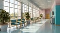 Comfort and Calm in a Modern, Bright Hospital Corridor Waiting Area, Generative AI