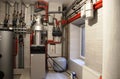 comfort House. boiler, water heater, expansion tank and other pipes. modern independent heating system in boiler room