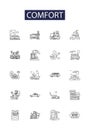 Comfort line vector icons and signs. Serene, Relaxing, Soothing, Harmony, Homely, Content, Placid, Snug outline vector