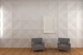 Comfort room with paneling white wall, 3D Render