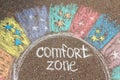 Comfort zone concept. Comfort zone circle surrounded by rainbow Royalty Free Stock Photo