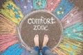 Comfort zone concept. Feet standing inside comfort zone circle. Royalty Free Stock Photo
