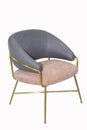 Comfortable armchair with golden legs on white background. Interior element