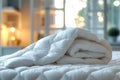 Comfortable bed decoration luxury white pillow and down comforter concept Royalty Free Stock Photo