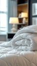 Comfortable bed decoration luxury white pillow and down comforter concept Royalty Free Stock Photo