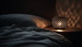 Comfortable bed in modern bedroom, softly illuminated generated by AI