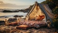 Comfortable camping on the beach, nature beauty, sunset romance generated by AI Royalty Free Stock Photo