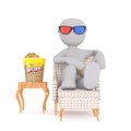 Comfortable Cartoon Man Watching 3d Movie at Home