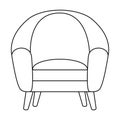 Comfortable chair, front view, doodle style flat vector outline for coloring book