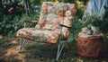 Comfortable chair in rustic forest meadow setting generated by AI
