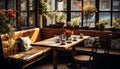 Comfortable chair by the window, rustic wood flooring generated by AI