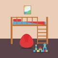Comfortable cozy baby room decor children bedroom interior with furniture and toys vector. Royalty Free Stock Photo