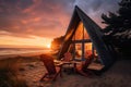 Comfortable Cozy beach cabin. Generate Ai