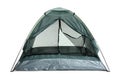 Comfortable dark green camping tent on white background