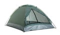 Comfortable dark green camping tent on white background