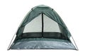 Comfortable dark green camping tent on white background