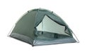 Comfortable dark green camping tent on white background