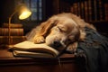 Comfortable Dog asleep reading. Generate Ai