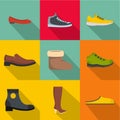 Comfortable footwear icons set, flat style