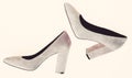 Comfortable high heels concept. Shoes made out of grey suede on white background, isolated. Footwear for women with