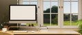 Comfortable home office workspace with pc desktop computer Royalty Free Stock Photo