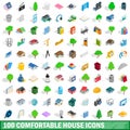 100 comfortable house icons set, isometric style Royalty Free Stock Photo