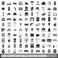 100 comfortable house icons set in simple style Royalty Free Stock Photo