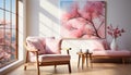 Comfortable modern apartment with bright pink walls and elegant decor generated by AI Royalty Free Stock Photo