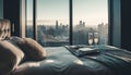 Comfortable modern hotel suite with cityscape view for business travel generated by AI Royalty Free Stock Photo