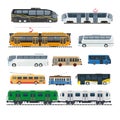 Comfortable modern public transport big isolated illustrations set