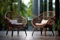 Comfortable Outdoor rattan chairs. Generate Ai Royalty Free Stock Photo